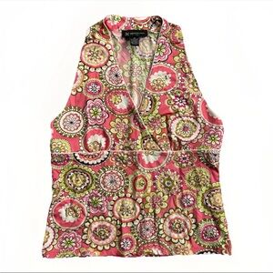 Y2K INC International Concepts Satin Babydoll Tank Top Pink & Green Whimsical